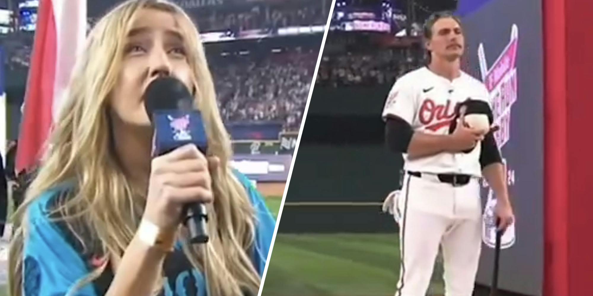 Country star Ingrid Andress performs a national anthem so cringeworthy even the players couldn't keep a straight face