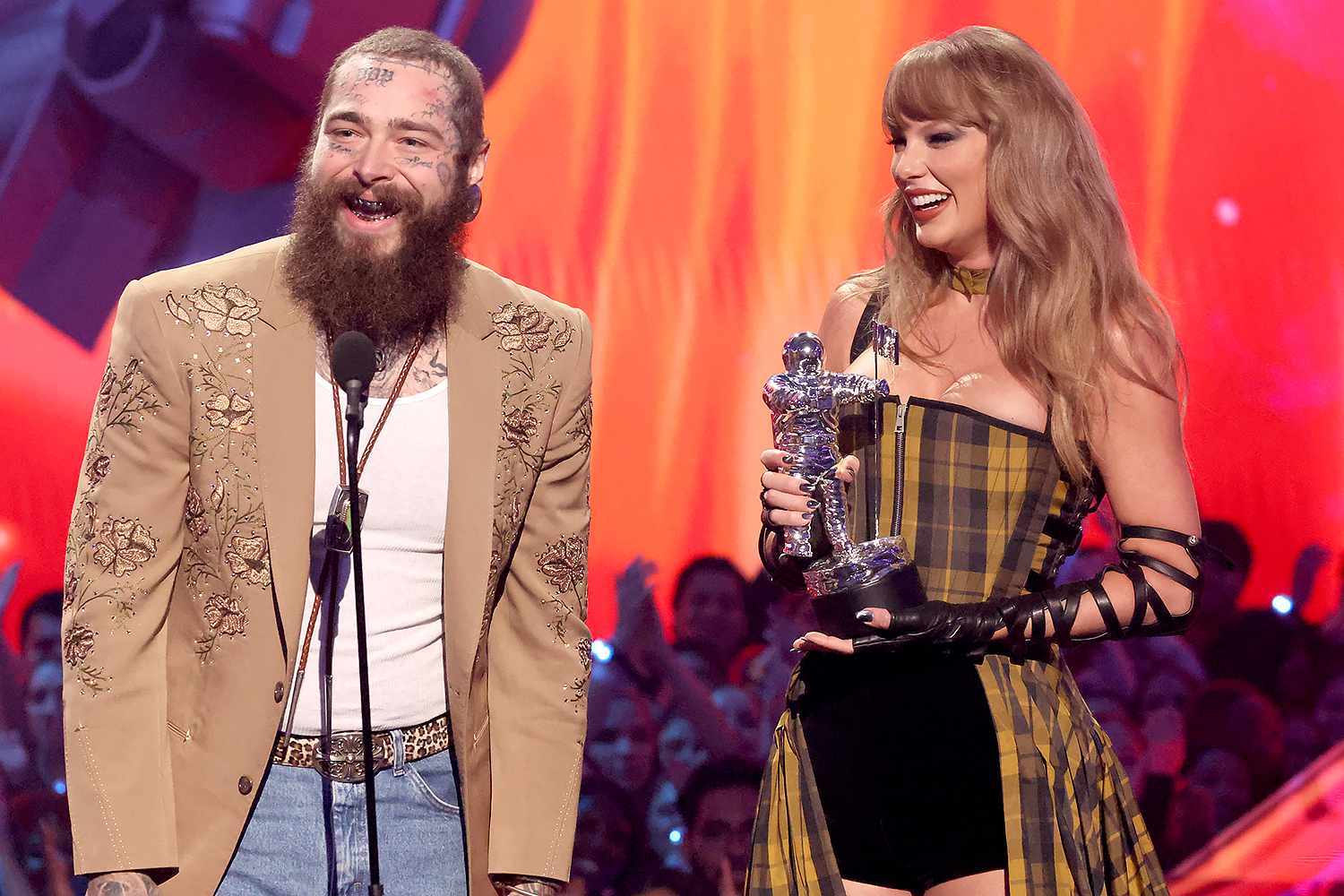 Taylor Swift Says It's Taken 'Forever' to Get Post Malone to Stop Calling Her 'Ma'am' as They Accept 2024 VMA