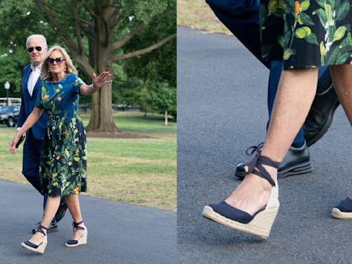 Jill Biden Embraces Summer Style in Florals and Navy Wedges While Returning to White House With President Joe Biden