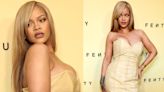 Rihanna Flaunts Faux Animal Hide in Strapless Alexander McQueen Dress at Fenty Beauty Launch Party