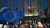 Demonstrators rallied outside the Georgian parliament