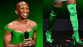 Cynthia Erivo Channels Elphaba in Green Thigh-High Platform Sock Boots at CinemaCon 2024 for ‘Wicked’