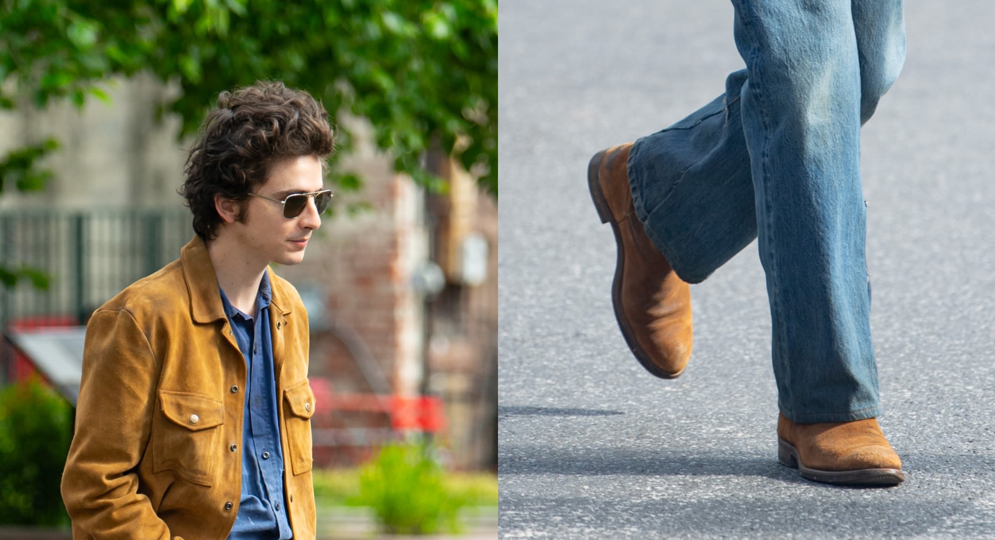 Timothee Chalamet Becomes Bob Dylan in Suede Boots for ‘A Complete Unknown’