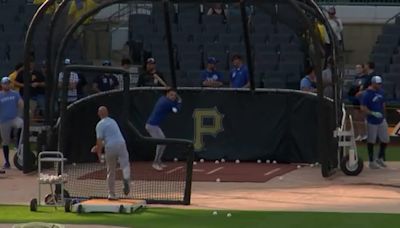 KC Royals player Michael Massey hit a bird during Kansas City’s batting practice Friday