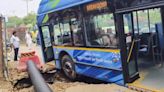 Traffic jam after MB Road section in south Delhi caves in, trapping bus in crater