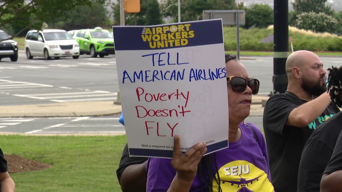 'We are fed up': Charlotte airport workers picket for better pay, respect from American Airlines