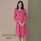 現貨【MEDUSA 曼度莎】粉紅圓領薄毛呢洋裝（M-XL）｜女洋裝 小禮服 婚禮洋裝