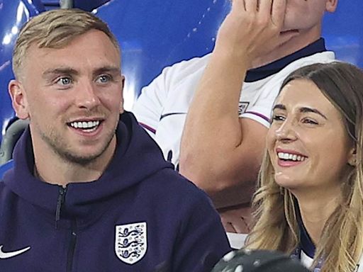 Dani Dyer celebrates with partner Jarrod Bowen after England Euros win