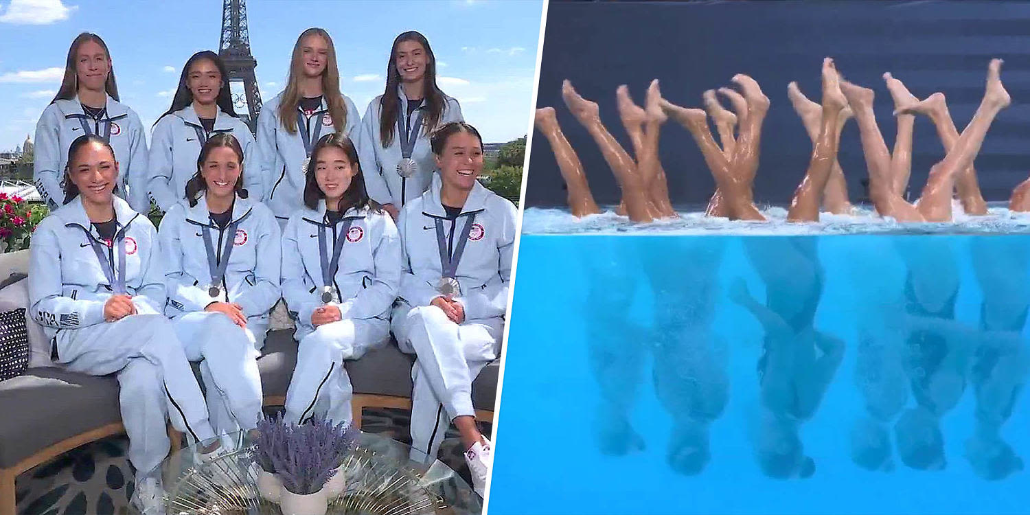 US artistic swimmers react to winning silver following viral moonwalk routine