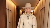 Beyoncé Dresses Up Her Sculpted All-Beige Suit With a Turquoise Bolo Tie and an Espresso Clutch