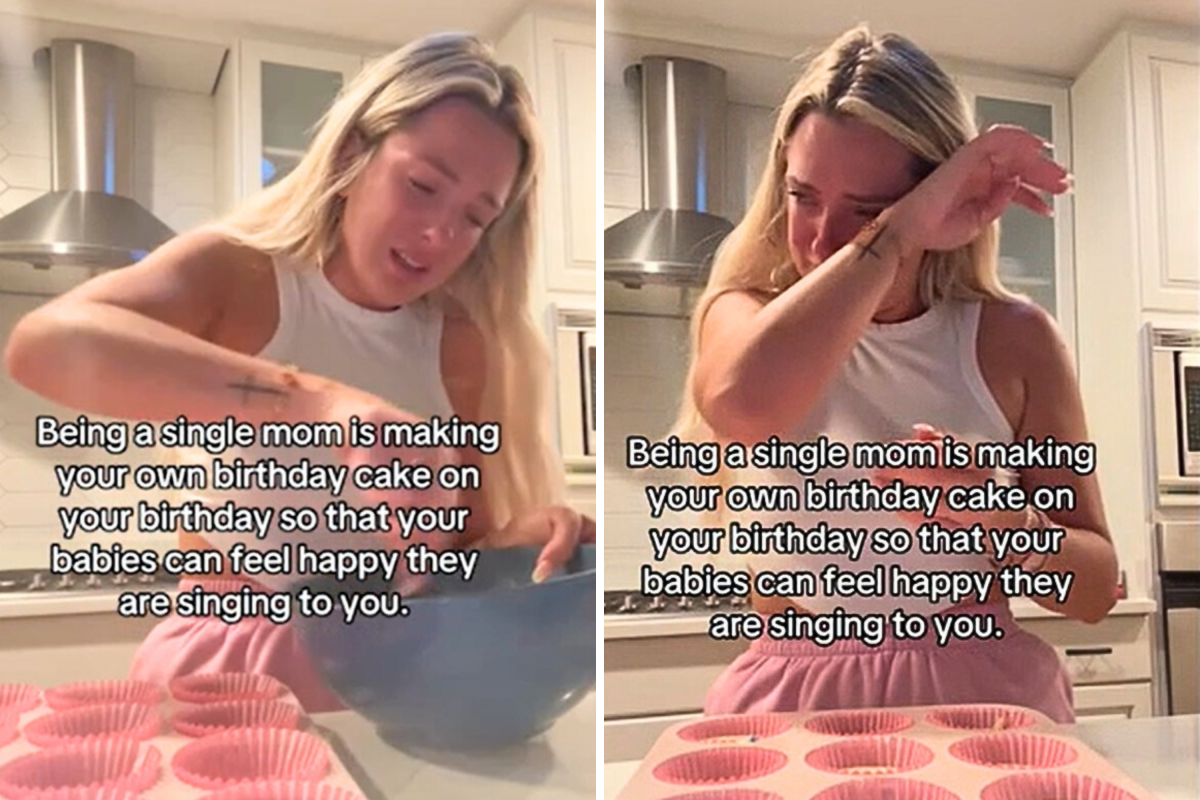 Single mom left in tears as she bakes her own birthday cake