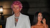 Megan Fox Is Red Hot in Latex Midi Dress & Metallic-Tipped Stiletto Pumps With Machine Gun Kelly