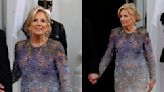 Jill Biden Sparkles in Sapphire Crystal Oscar de la Renta Dress Inspired by Art Nouveau at White House State Dinner Party for Japan