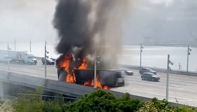 Burning semitrailer on SF's Bay Bridge causes major backup