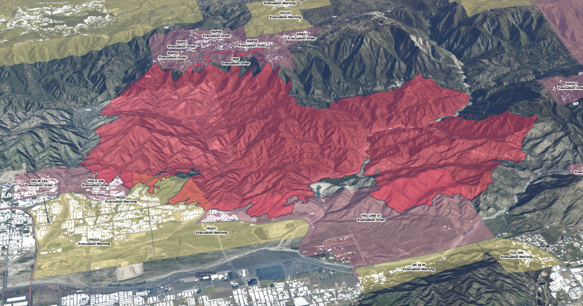 Track California wildfires with interactive maps showing burn areas, evacuation zones and air quality