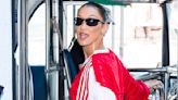 Bella Hadid is seen getting on a BUS in busy New York City