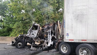 Tractor-trailer catches fire after crash on I-495 in Montgomery County