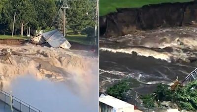 Dramatic Videos Show Raging Water Flowing Around US Dam As It Sweeps Away Building