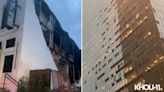 Downtown Houston damage: Wall of building collapes; storm blows out windows in skyscrapers