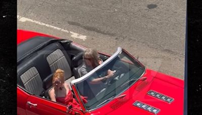 Lindsay Lohan, Jamie Lee Curtis Speed Off in Convertible For 'Freaky Friday 2'