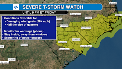 Severe Thunderstorm Watch in SC until 9 p.m. Friday