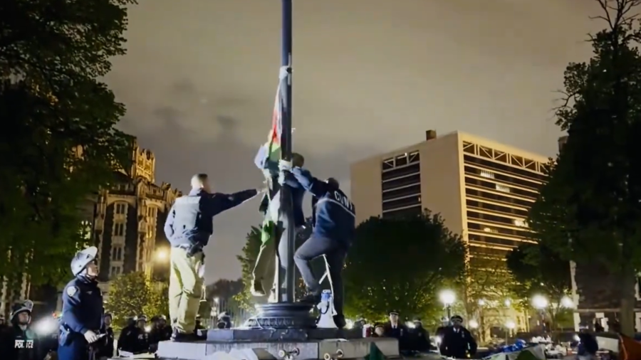 NYPD cops take down Palestinian flag, put up American flag at City Collge: video