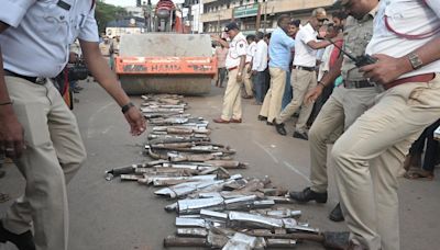 Modified silencers destroyed in Hubballi