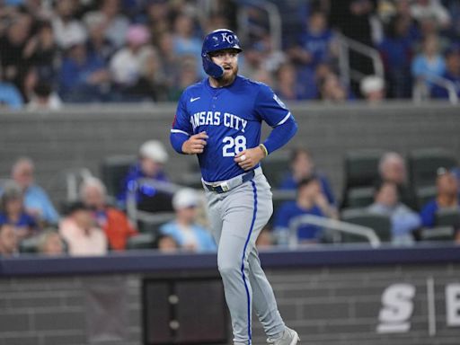 Kansas City Royals’ Kyle Isbel leaves game after taking a foul ball to the face