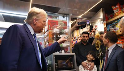 Trump goes from court to campaign at a bodega in his heavily Democratic hometown