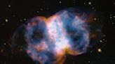 Hubble Space Telescope marks 34 years with new portrait of a ‘cosmic dumbbell’