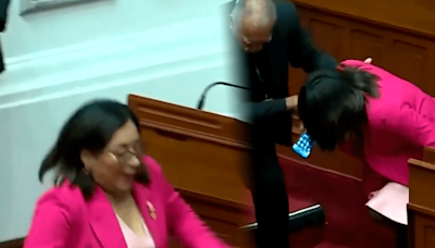 Kelly Portalatino sufre fuerte caída durante sesión de Comisión Permanente del Congreso