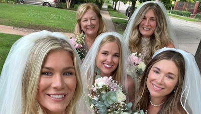 I had my mom and sisters wear their wedding dresses for my 40th birthday. People stopped to take photos of us.