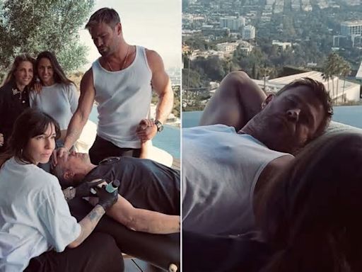 Chris Hemsworth Holds Matt Damon's Hand While He Gets Tattooed — and Their Wives Watched!