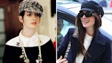 Anne Hathaway Channels Devil Wears Prada Character Wearing Pageboy Cap in Paris