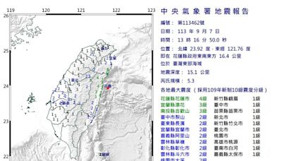 花蓮5.3地震屬「0403餘震」！氣象署：10月初前仍可能發生