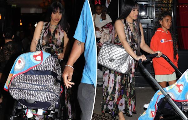 Cardi B and Offset push son Wave in a $4,900 Dior stroller during family outing in Paris