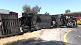 Big rig hauling cherries overturns on Fresno highway