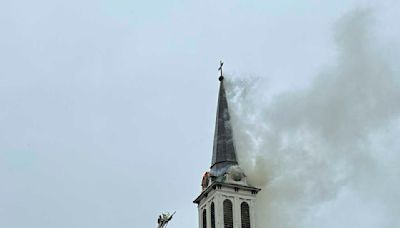 Catholic church in downtown Madison catches fire following storms