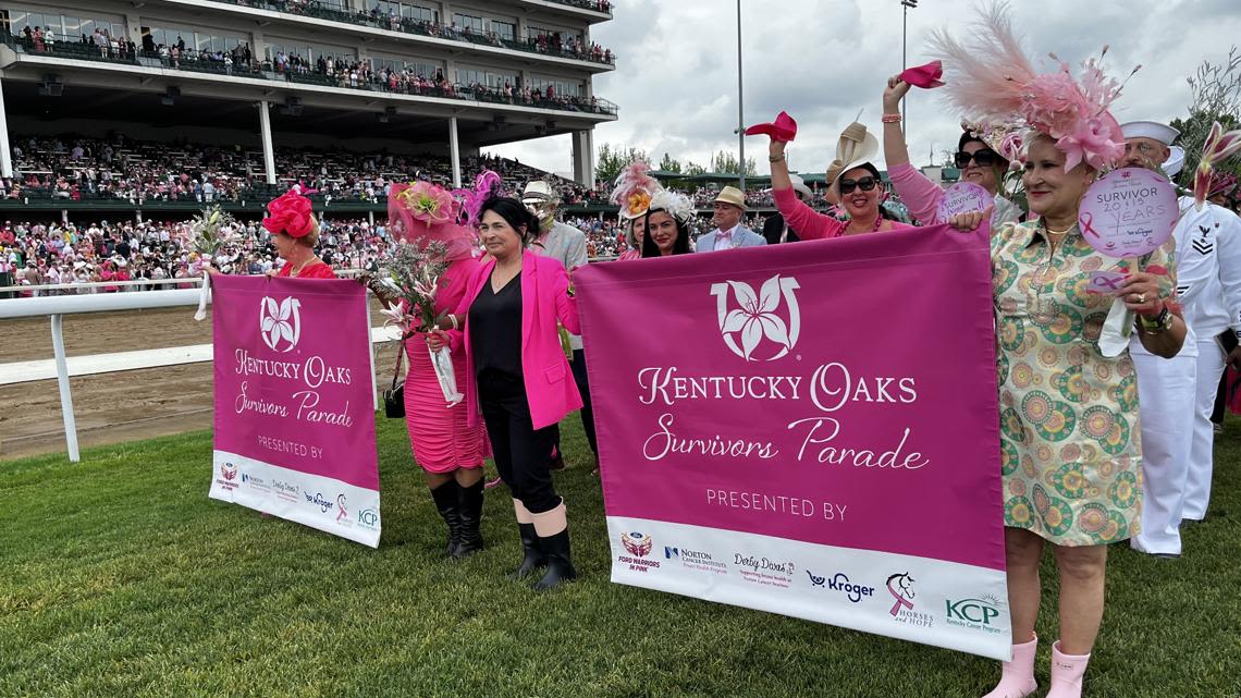 Breast cancer survivors beat the rain during Kentucky Oaks Day Survivors Parade