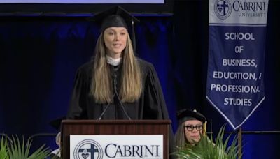 Kylie Kelce delivers emotional speech for Cabrini University's final commencement