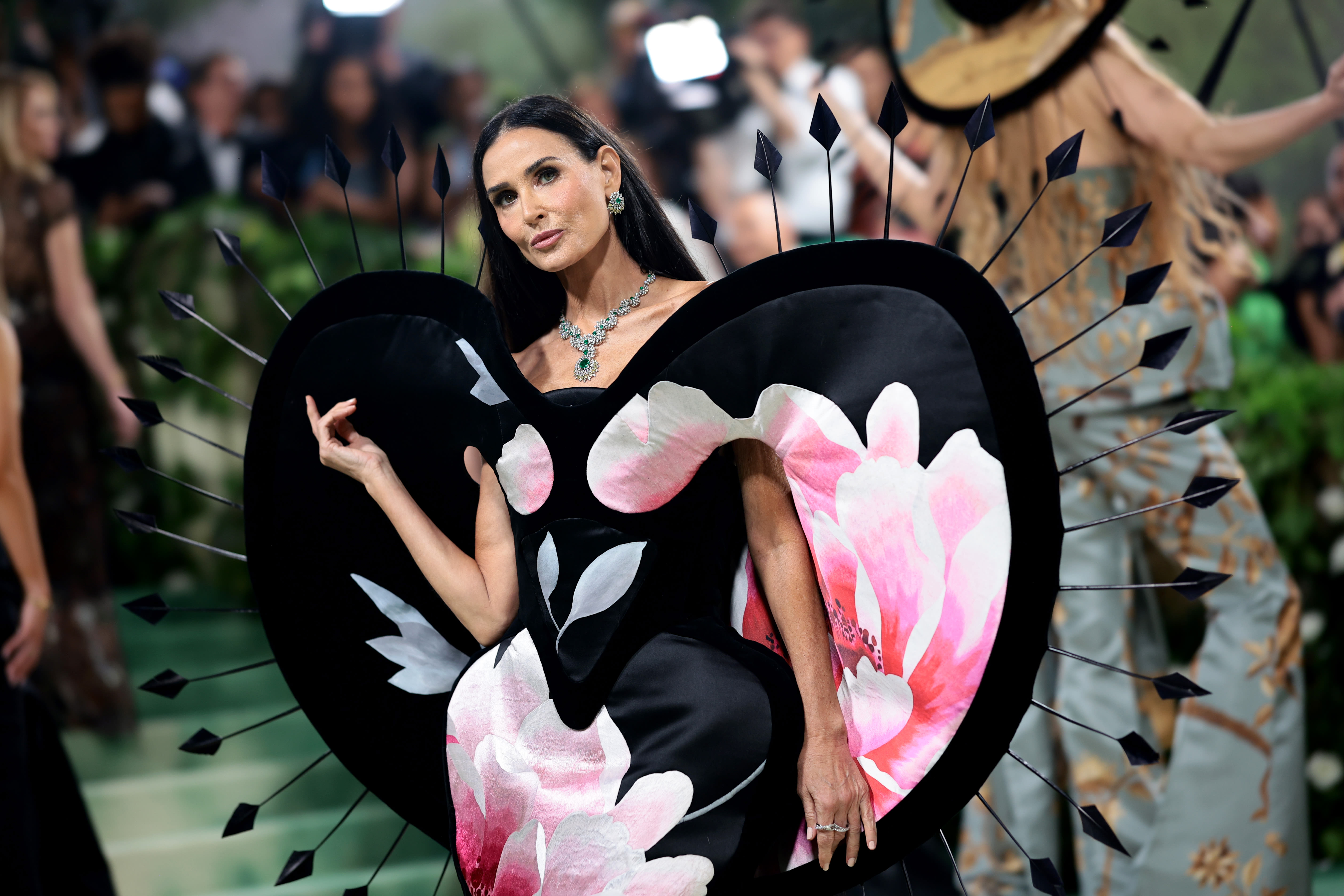 Demi Moore is a Floral Sculpture in Custom Harris Reed Made from Vintage Wallpaper at Met Gala