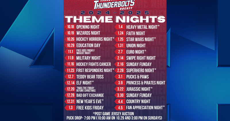 Evansville Thunderbolts announce 2024-2025 Theme Nights