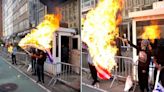 1 arrested, 2 at large after burning American, Israeli flags outside Israeli consulate in New York