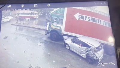 On Camera, School Bus Crashes Into Several Vehicles, Rams Car Under Truck