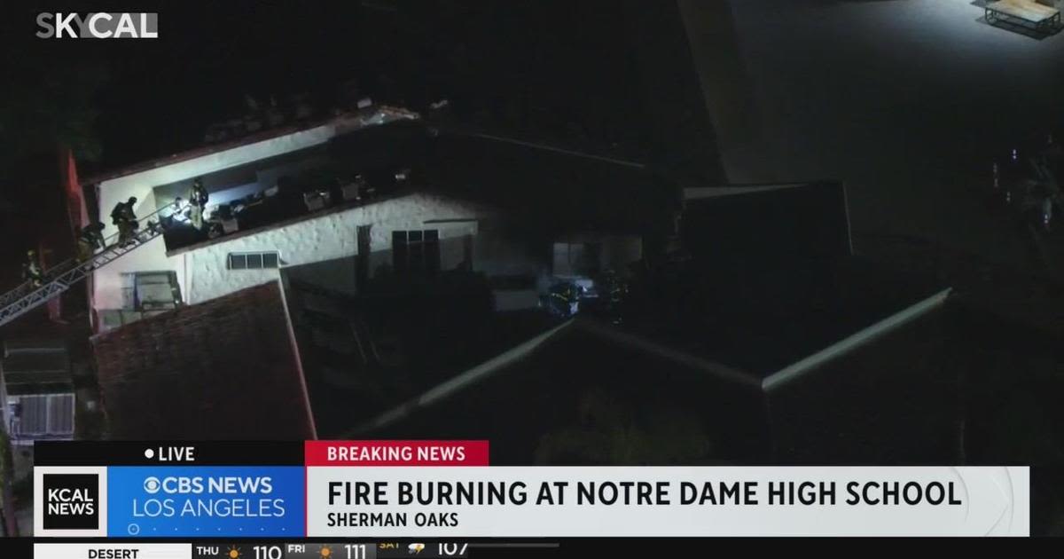 Fire burning at Notre Dame High School in Sherman Oaks