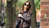 Emily Ratajkowski Steps Out in a Chocolate-Brown Leather Co-ord