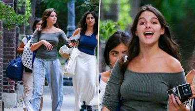 Suri Cruise, 18, looks just like mom Katie Holmes in off-the-shoulder blouse while out with friends in NYC
