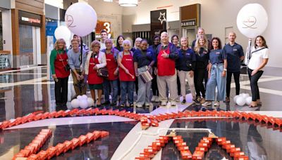 Vaughan Mills donates a 900 metre domino display of pasta to the local food bank