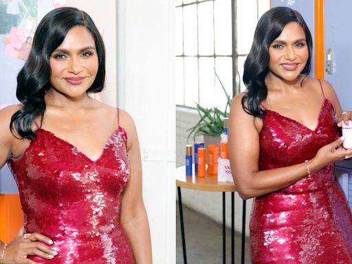 Mindy Kaling Puts a Sparkling Twist on the Red Trend in Monique Lhuillier Minidress for Lion Pose Launch Event