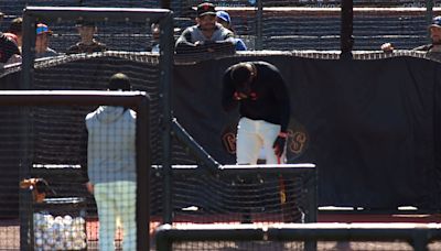 Giants' Soler struck on head by own batted ball during BP
